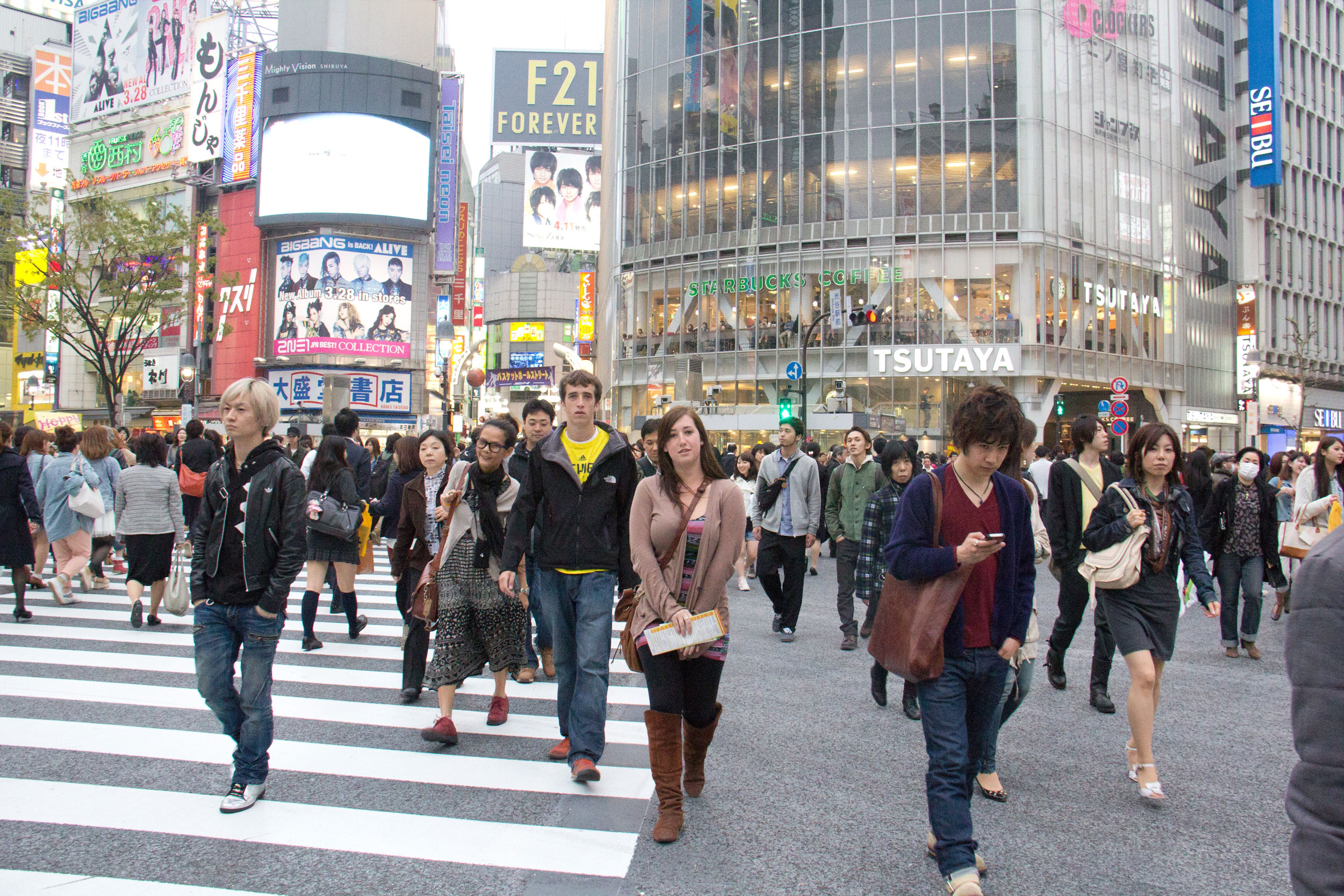 High School Japan students walking in the city
