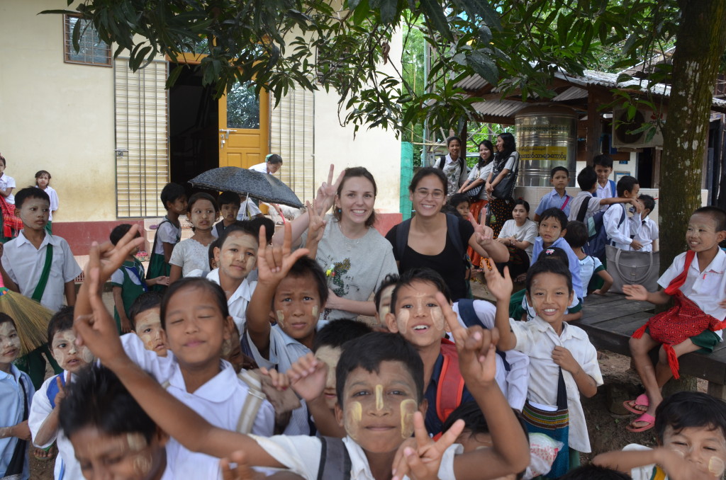 becca and lucy with students at monastery school