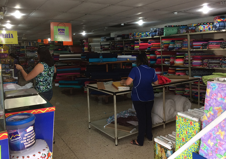 Inside a Costa Rican fabric store.