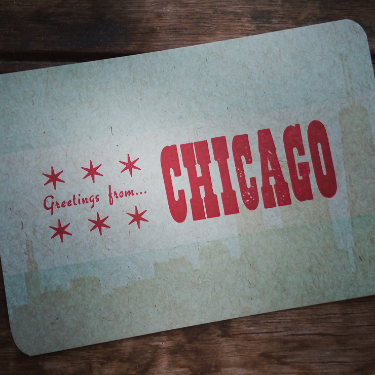 A greetings from Chicago postcard.