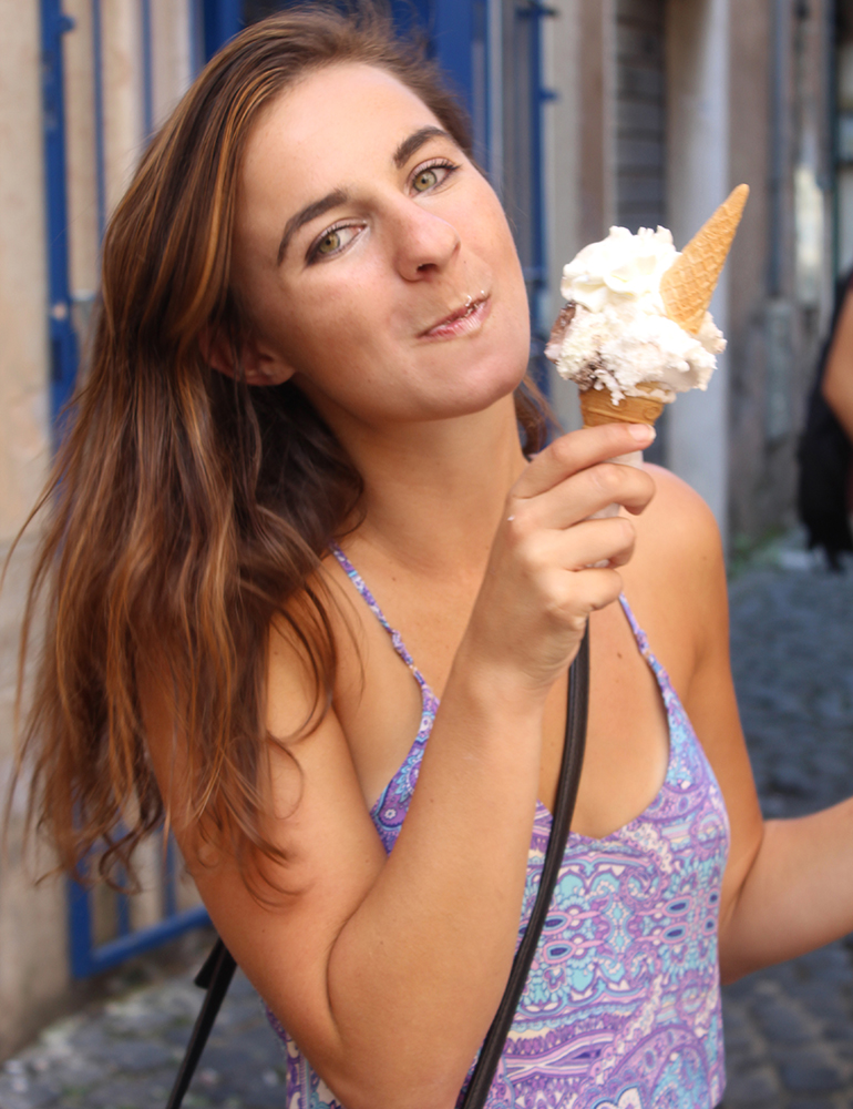 Rachel eating gelato