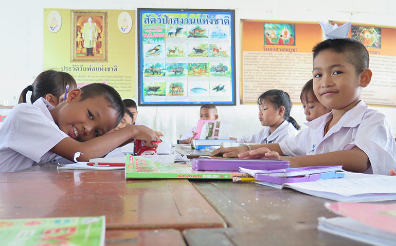 Young students in a classroom in Thailand.