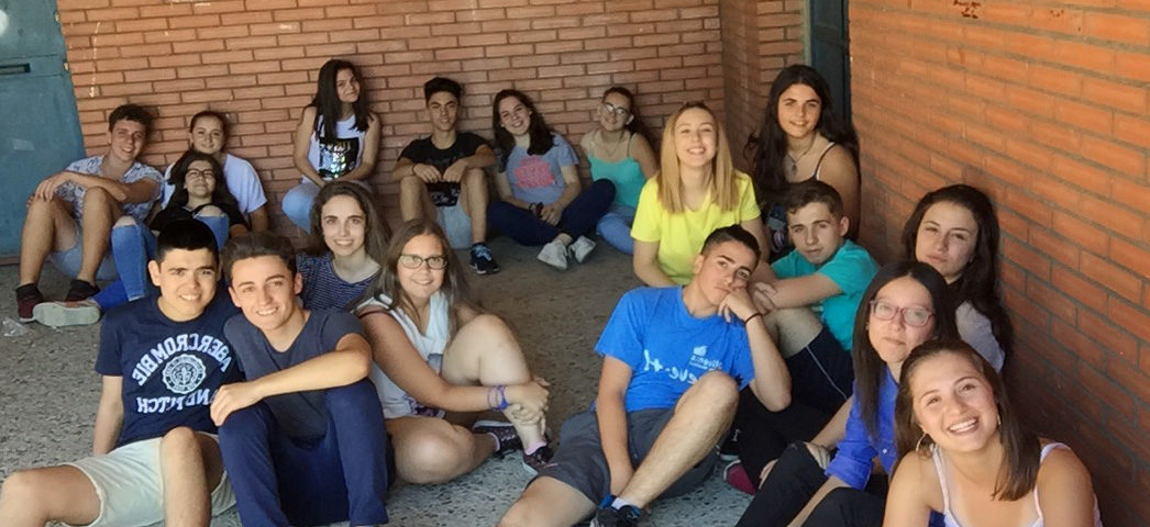 Friends together at a high school in Spain.