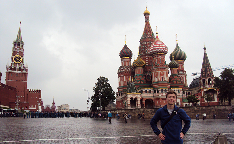 Greenheart Traveler, Samuel Tew, at Red Square in Russia.