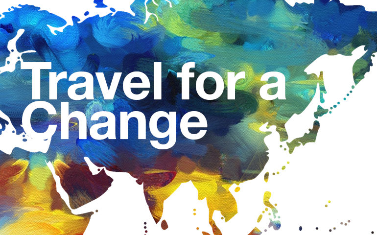 A colorful map with Greenheart Travel's tagline.