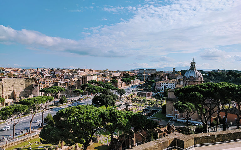 The skyline of Rome, Italy on a beautiful sunny day.