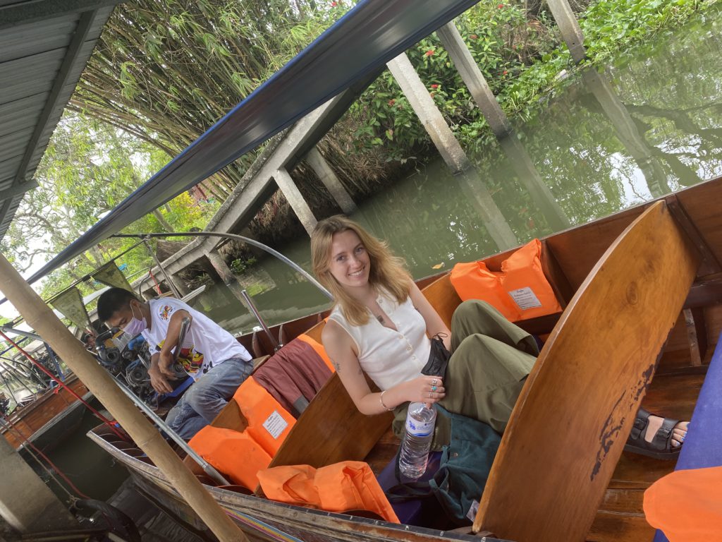 Lucy-Louise in a boat in Thailand